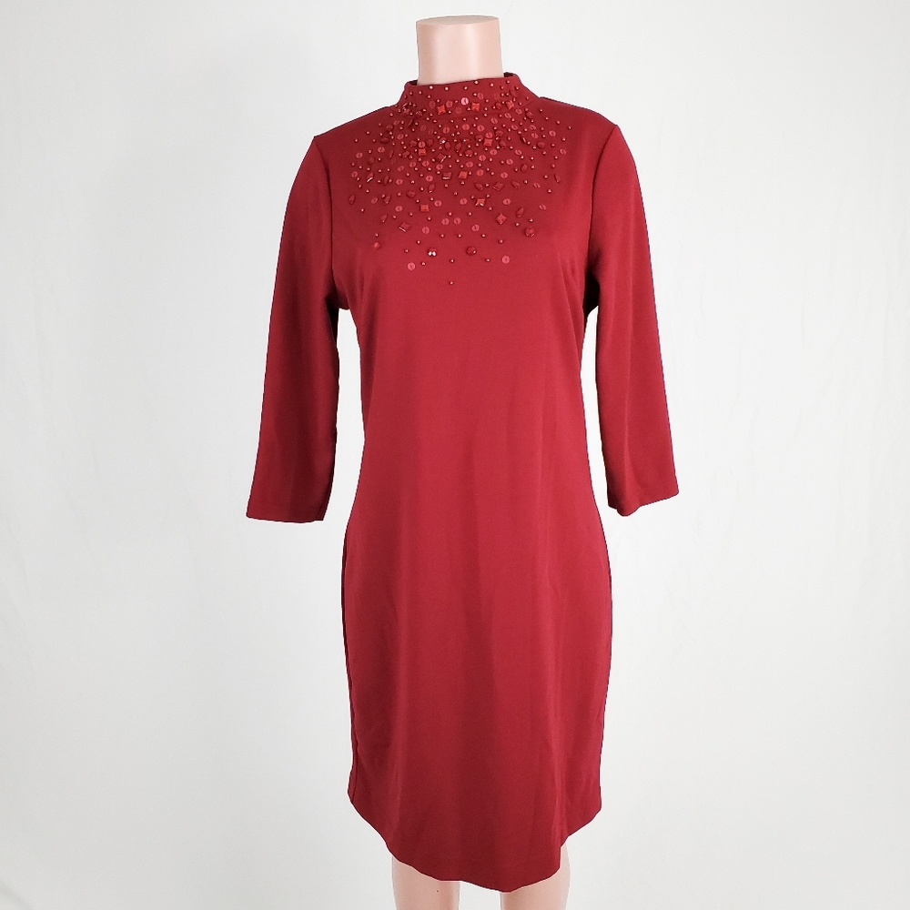 Isaac Mizrahi Live Maroon Midi Dress Medium